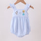 Premium blue snowman embroidery gingham ruffle bubble