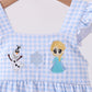 Premium blue snowman embroidery gingham ruffle bubble