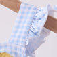 Premium blue snowman embroidery gingham ruffle bubble