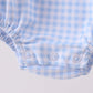 Premium blue snowman embroidery gingham ruffle bubble