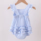 Premium blue snowman embroidery gingham ruffle bubble
