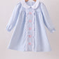 Premium blue stripe bow embroidery dress