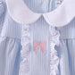 Premium blue stripe bow embroidery dress