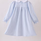 Premium blue stripe bow embroidery dress