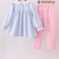 Premium blue stripe bow embroidery pants set