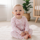 Premium blush bow stripe bamboo romper