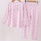 Premium blush bow stripe print bamboo pants set