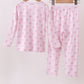 Premium blush bow stripe print bamboo pants set