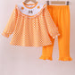 Orange Tennessee puppy bow embroidery checkered ruffle pants set