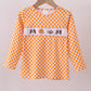 Orange Tennessee puppy bow embroidery checkered top