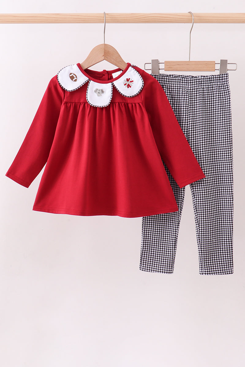 Premium Maroon Alabama elephant football embroidery gingham pants set