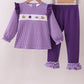 Premium Purple LSU tiger football embroideyr gingham ruffle pants set
