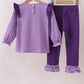 Premium Purple LSU tiger football embroideyr gingham ruffle pants set
