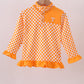 Orange Tennessee checkered pullover ruffle top