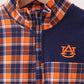 Premium Navy Auburn embroidery plaid top
