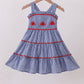 Blue crab embroidery gingham tiered dress