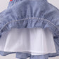 Blue crab embroidery gingham tiered dress