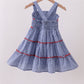 Blue crab embroidery gingham tiered dress