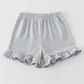 Premium Sage & white stripe basic ruffle shorts