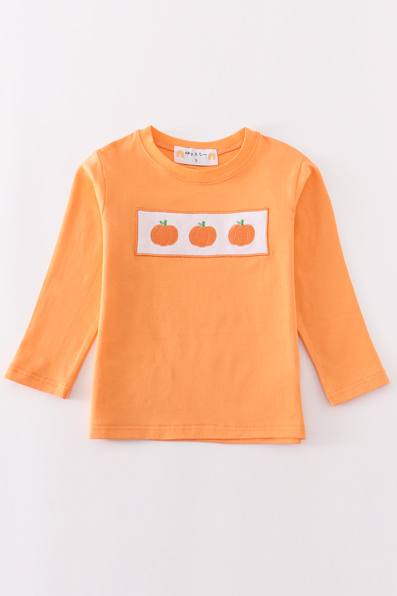 Premium Orange pumpkin embroidery top