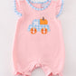 Pink truck pumpkin embroidery girl romper