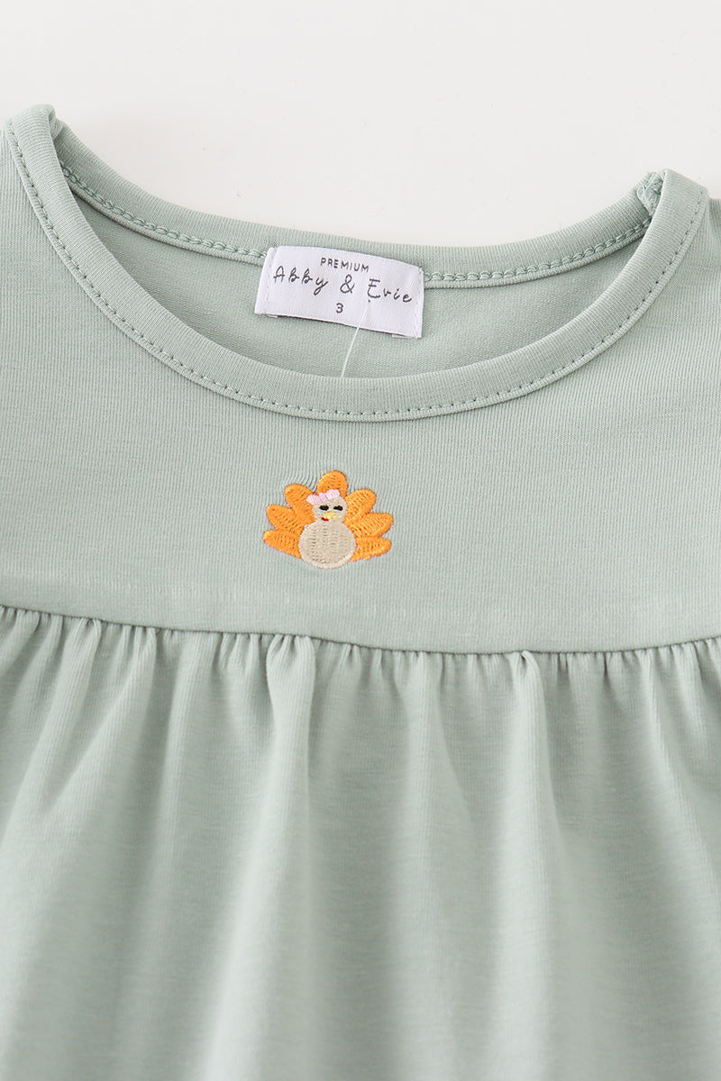 Premium Green turkey embroidery pocket dress