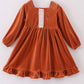 Premium Caramel velvet lace girl dress