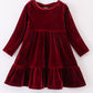 Premium Maroon velvet tiered ruffle dress