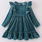 Premium Teal velvet ruffle dress