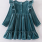 Premium Teal velvet ruffle dress