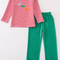 Premium red stripe dinosaur applique boy set