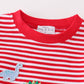 Premium red stripe dinosaur applique boy set