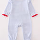 Premium red stripe farm applique girl romper