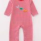 Premium red stripe dinosaur applique girl romper