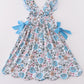 Premium blue floral I love mom embroidery dress
