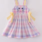 Premium pink bunny bow plaid dress