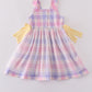 Premium pink bunny bow plaid dress
