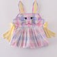 Premium pink bunny bow plaid dress