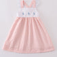 Premium Pink bunny embroidery gingham dress
