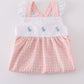 Premium Pink bunny embroidery gingham dress