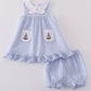 Premium Blue sailboat embroidery bloomer set