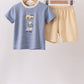 Blue stripe truck embroidery shorts set