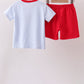 Red apple embroidery shorts set