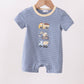 Blue stripe truck embroidery romper