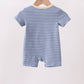 Blue stripe truck embroidery romper