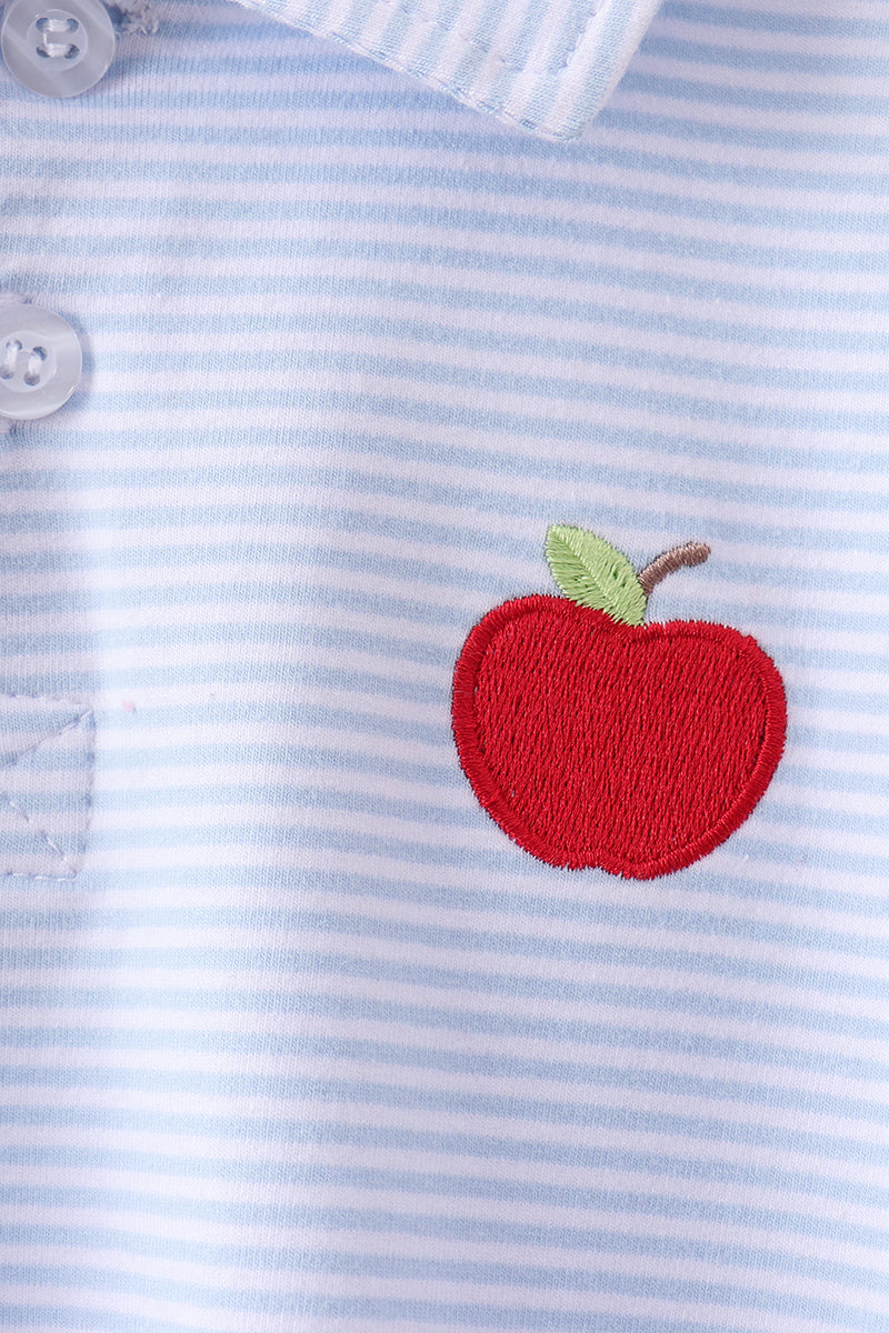 Blue stripe apple embroidery shirt