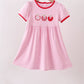 Pink apple embroidery stripe dress