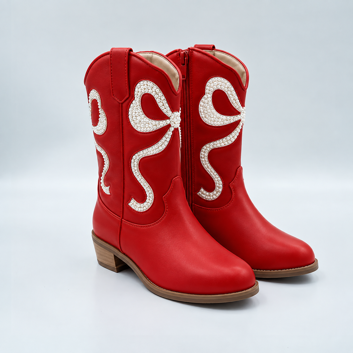 Red Boot Pearl Bow PO