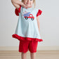 Blue stripe truck baseball applique girl set