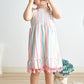 Pink stripe smocked strap dress